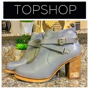 TOPSHOP Genuine Leather Block Heel Boots